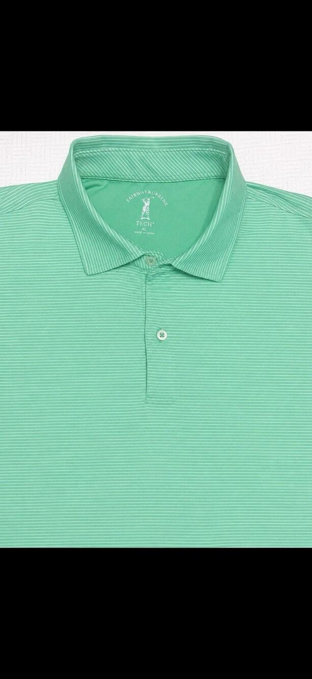 Fairway & Greene Tech Men's XL Green Striped Short Sleeve Collared Polo